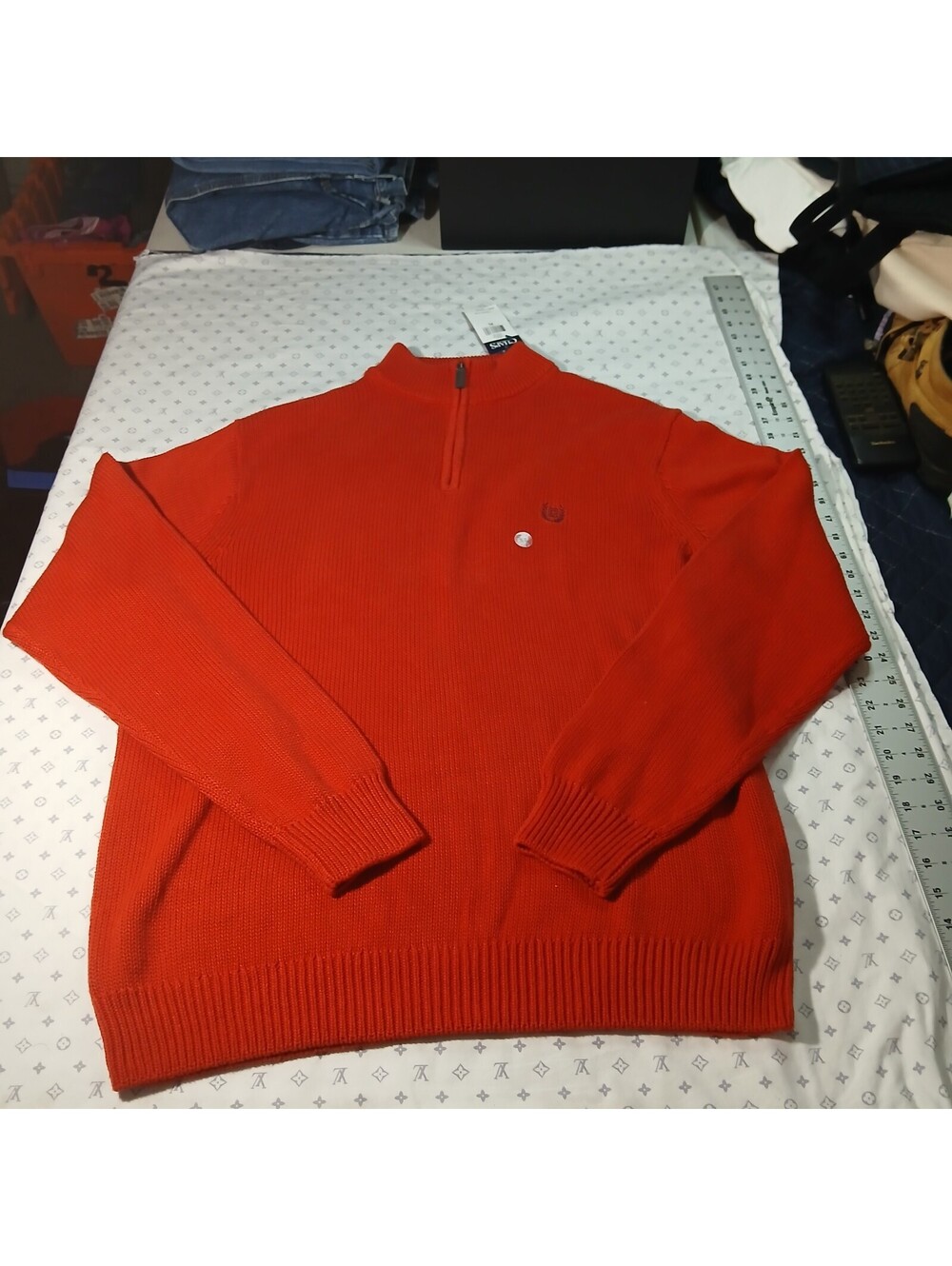 Chaps Red Quarter Zip Sweater Mens XL Cotton Knit Classic Preppy Golf NWT